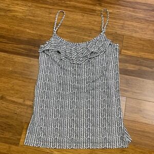 Ann Taylor LOFT Petites Black White Print Ruffle Cami Tank Top Women Size Medium